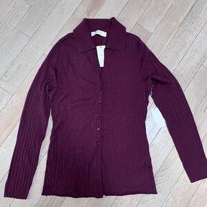 NWT Abercrombie & Fitch 100% Merino Wool Johnny Collar button front sweater - S